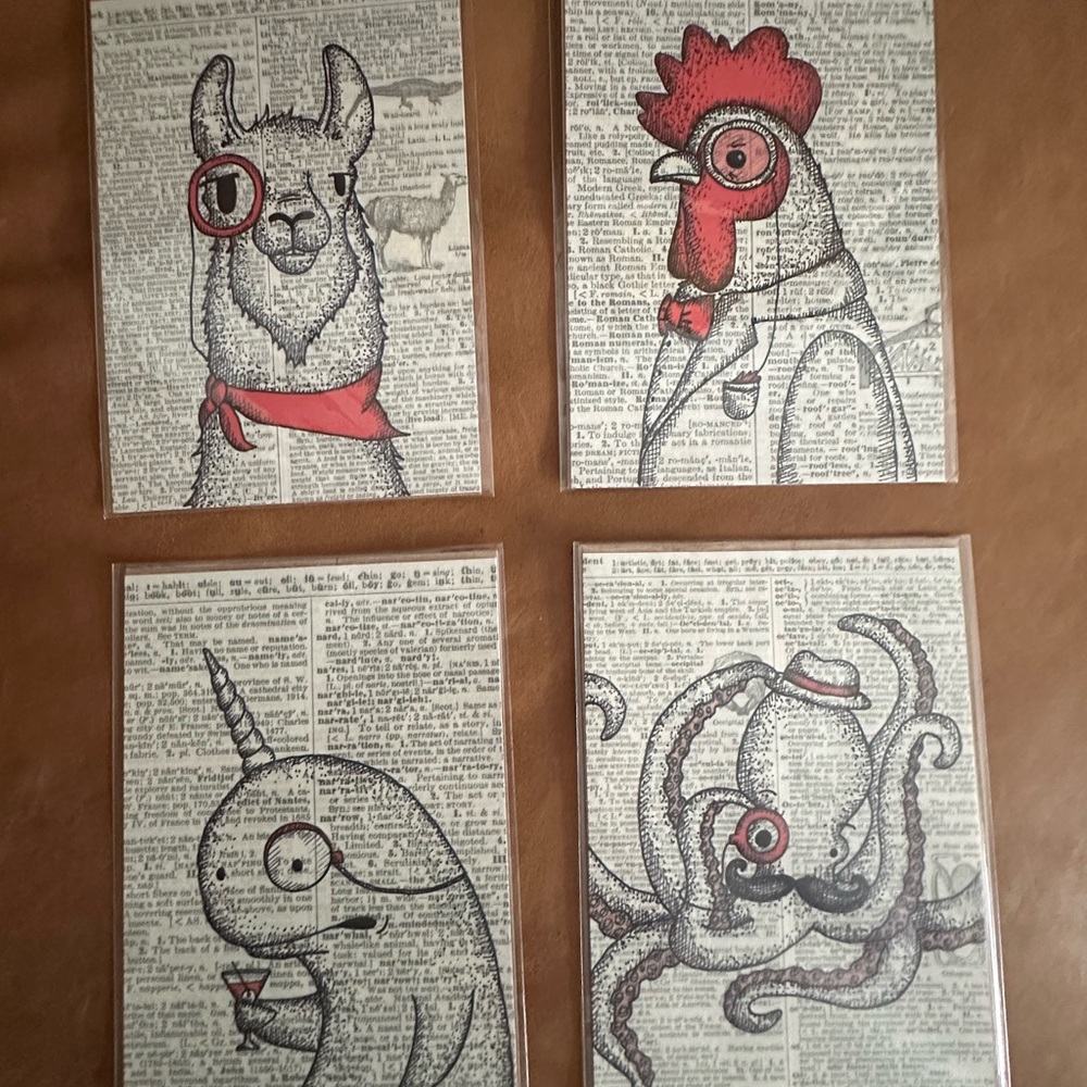 Quirky Monocle Animal Art Prints Set of Four